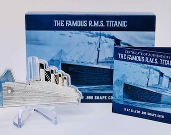 2022 Solomon Islands 5 Oz "The Famous R.M.S. Titanic" Shaped, Partial Coloring .999 Silver Proof Coin with Box & COA