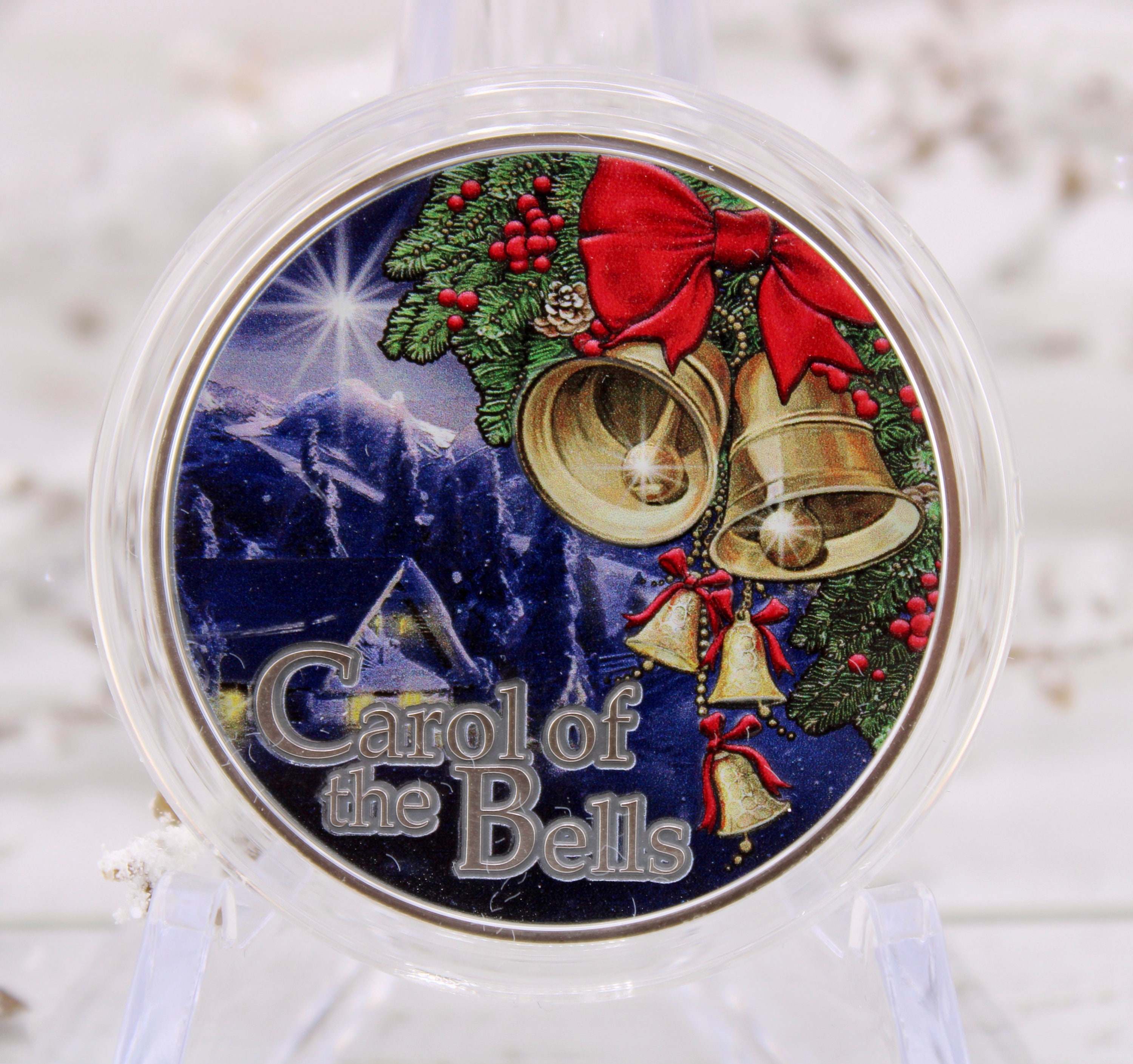 2021 Cameroon Carol of the Bells Colorized w/ Antiqued Finish, 1/2 OZ 999 Silver Coin, Low Mintage 500, Box & Numbered COA
