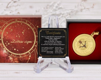 2018 Cameroon Zodiac Signs - Sagittarius Pendant, Gold Gilded and Partially Colorized 10 Gram .999 Silver Proof w/ Box & COA, Mint: 999 Pcs