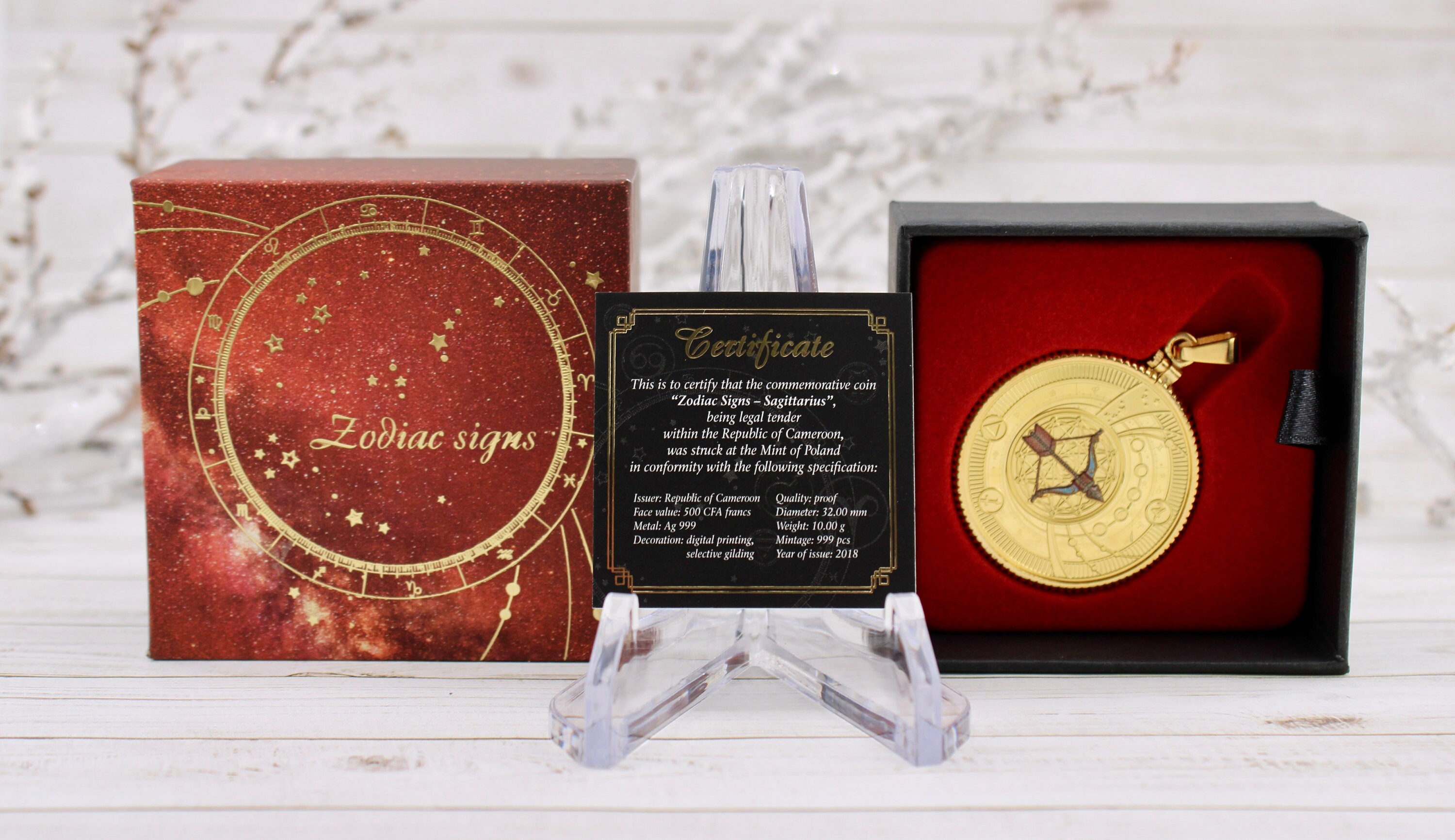 2018年カメルーン 射手座 金メッキ・プルーフ銀貨 999枚限定