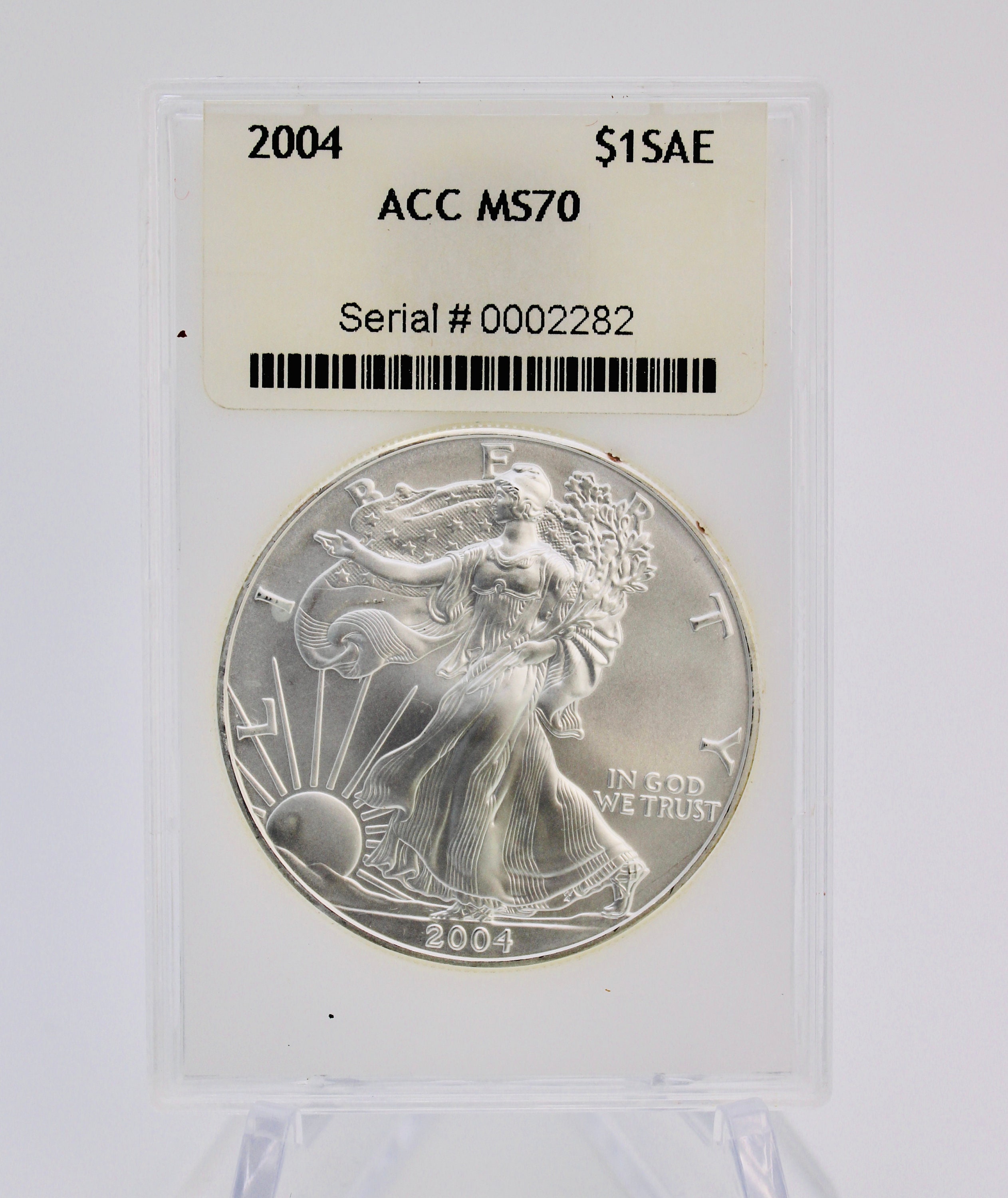 2004 America Silver Eagle, 1 Oz .999 Fine Silver Coin, ACC Graded