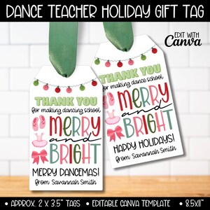 Carte-cadeau de Noël de professeur de danse, étiquettes-cadeaux modifiables de coach de danse de vacances, étiquette imprimable d'idée cadeau de chorégraphe de professeur de danse
