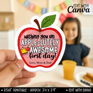 Back to School Apple Gift Tag Card for Kid, First Day Teacher Student ...
