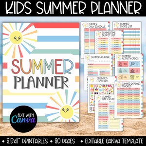 Editable Summer Planner For Kids Template, Summer Screen Time Rules, Summer Chore Chart Bucket List, Summer Activity Reading Behavior Charts