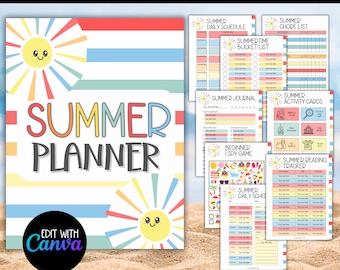 Editable Summer Planner For Kids Template, Summer Screen Time Rules, Summer Chore Chart Bucket List, Summer Activity Reading Behavior Charts