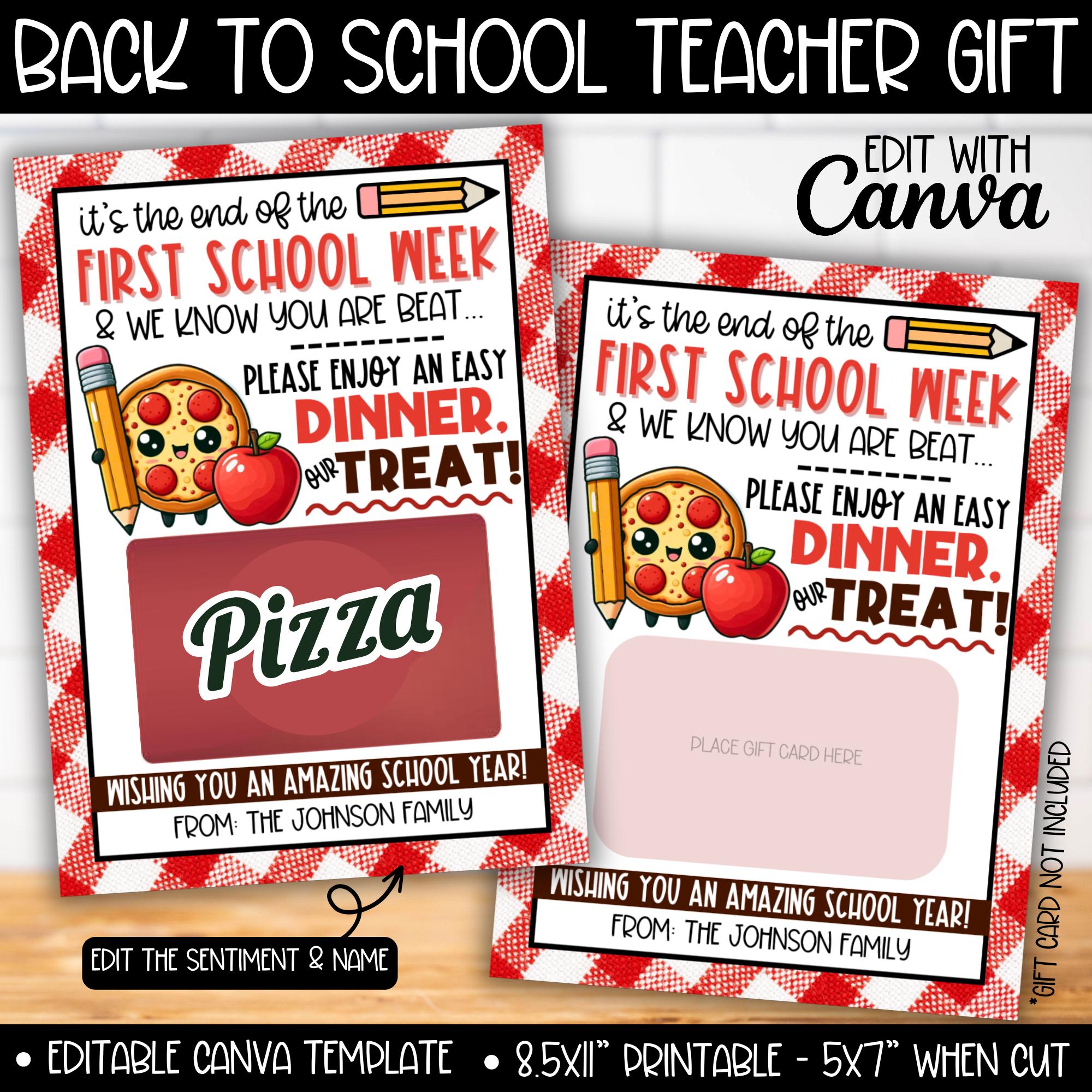 Teacher Dinner On Us Pizza Gift Card Holder, First Day School Dinner Tag New Teacher, Back to School Papa John's Pizza Hut Gift Card Holder
