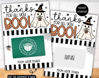 Thanks for All You Boo Halloween Coffee Gift Card, Principal Staff Appreciation, Boss's Day Coffee Gift Tag, Bosses Day, Boss Gift Ideas