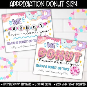 Teacher Staff Appreciation Week Donut Breakfast Sign Printable, Pop Star We Donut About You Poster Decor, Bracelet Doughnuts Themes Poster
