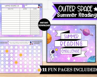 Outer Space Summer Reading Charts for kids | Reading Reward Chart | Reading Log Bingo | Reading Tracker| Printable Summer Reading Challenge