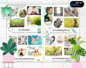 Digital Vision Board Mood Board, New Year Goal Planner, Vision Manifest Board Party Kit, Plant Lover Affirmation Mood Goals Board Template