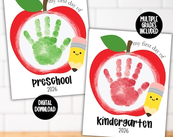 2026 First Day of School Apple Handprint Craft Printable, Preschool Pre-K TK Kindergarten Keepsake Activity, Daycare MDO Sign Bundle