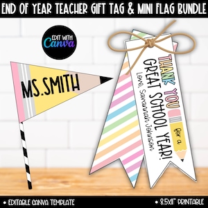 Leraar waardering einde schooljaar cadeau tag vlag, leraar dank u geschenken, EOY leraren cadeau mand set, afdrukbare potlood wimpel vlaggen