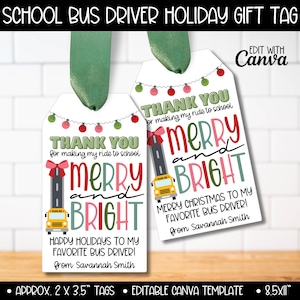 Schoolbuschauffeur kerstcadeaukaartje, bewerkbare sjabloon buschauffeur vakantiecadeaukaartjes, PTA PTO-personeel waardering vakantiecadeaukaartjes