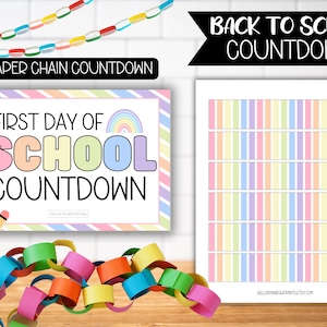 First Day Of School Chalkboard Pastel Sign Countdown | 1st day Back to School Printable Paper Chain Download | Starting School Countdown
