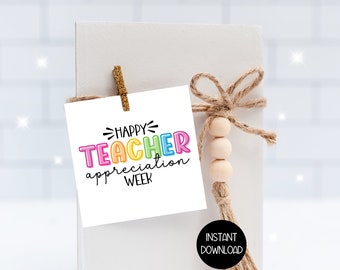 Teacher Staff Appreciation Week Gift Tag, Rainbow Bright Fun Printable Teacher Candy Candle Cookie Supplies Tags, Student Gifts to Teacher