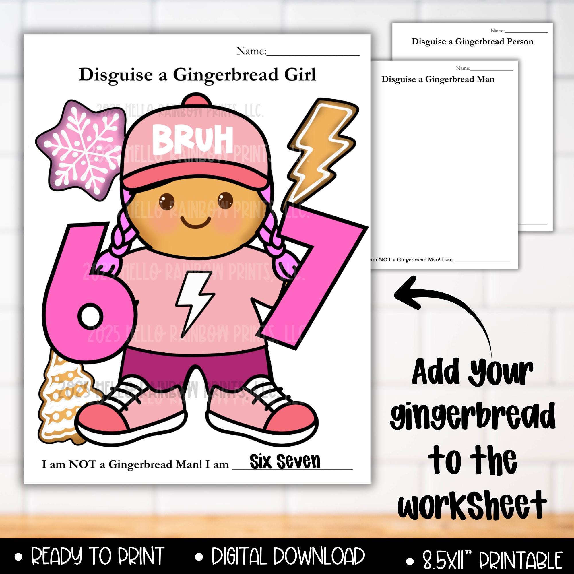 Six Seven Gingerbread Girl Disguise Craft, 67 Bruh Costume Coloring Kit ...