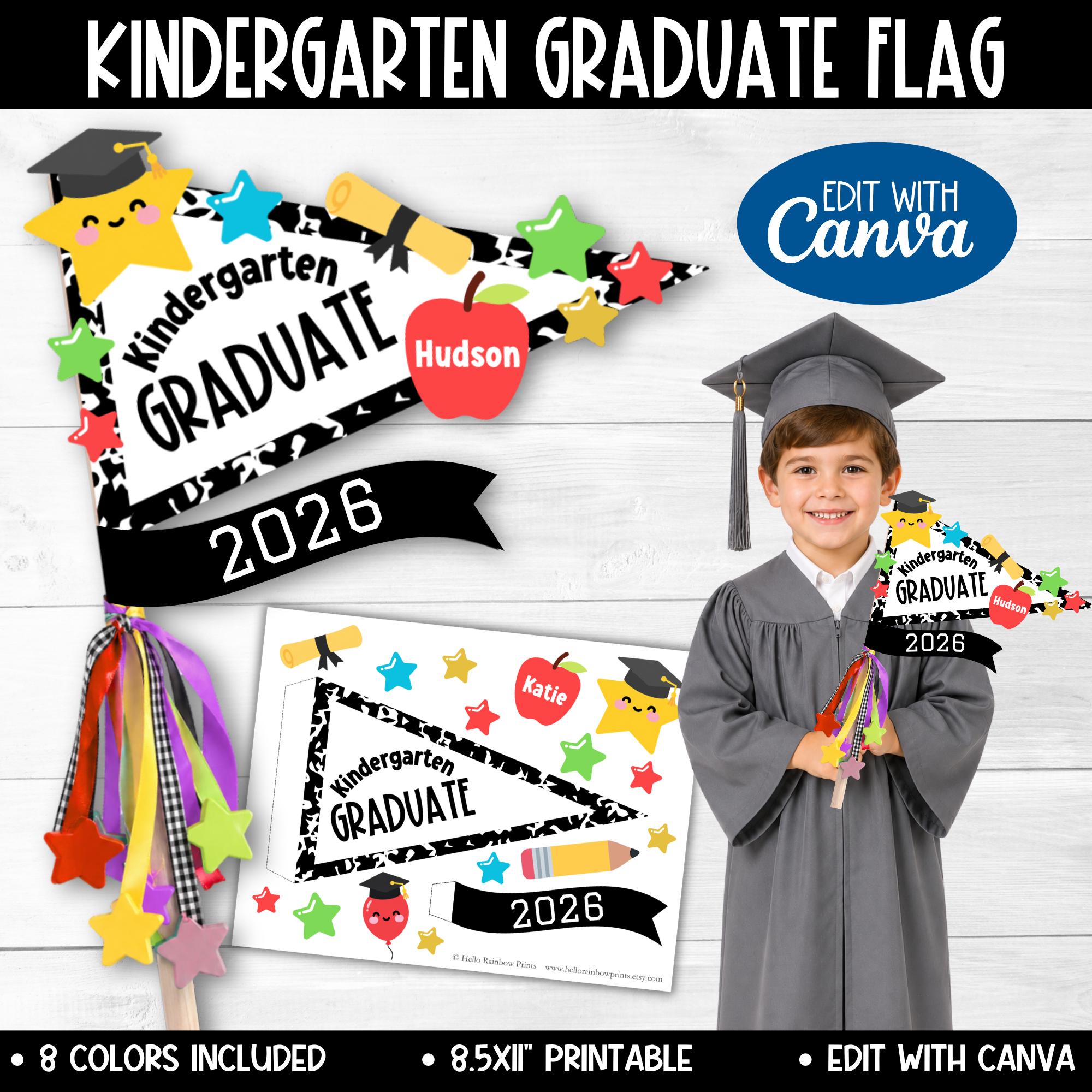 Kinder Graduation Sign Kindergarten Graduation Flag Printable Craft 2026, Kinder Prep Grad ...