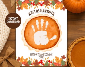 Thanksgiving Pumpkin Pie Handprint Craft Download, 2025 Fall Preschool Hand Art Activity Printable