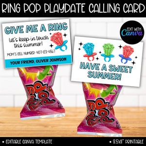 Modèle de carte de visite Lolli Pop Playdate, garçon, étiquette de contact avec rendez-vous pour jouer l'été, cadeau de fin d'année scolaire, sac de cadeaux, carte restez en contact