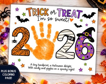 2026 Halloween Handprint Craft, Preschool Trick or Treat Hand Print Art, Toddler Fall Activity, Cute October Keepsake Printable for Kids