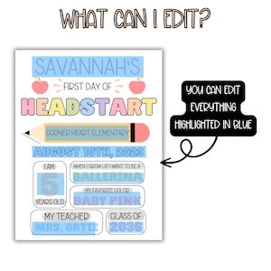 First Day of Headstart Sign Printable, First Day of Headstart School ...