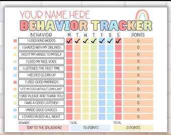 Kids Behavior Chart Printable Template, Good Behavior Chart Boys Girls, Toddler Behavior Tracker Chores for School Home, Child Reward Chart