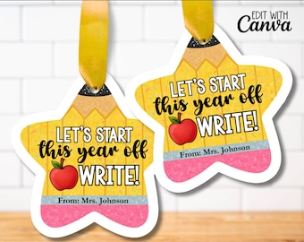 Back to School Pencil Star Treat Tag, Editable Meet the Teacher Class Gift Tags, First Day Student Pencil Apple Favor Gift Tag, 1st Day Gift