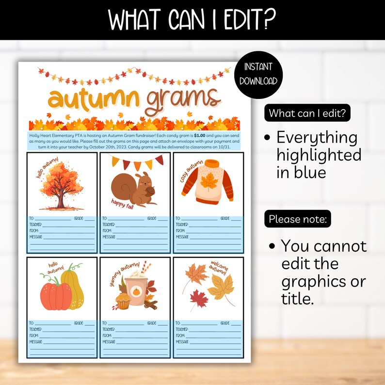 PTA PTO Autumn Gram Fundraiser Flyer Template, Fall School Fundraiser ...