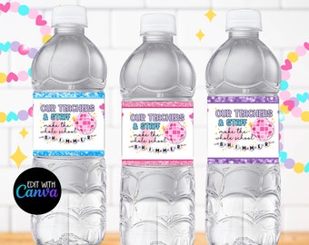 Teacher and Staff Appreciation Week Water Bottle Labels Printable, PTA PTO Event, In my Era Themes, Taylor Inspired Theme, Pink Purple Blue