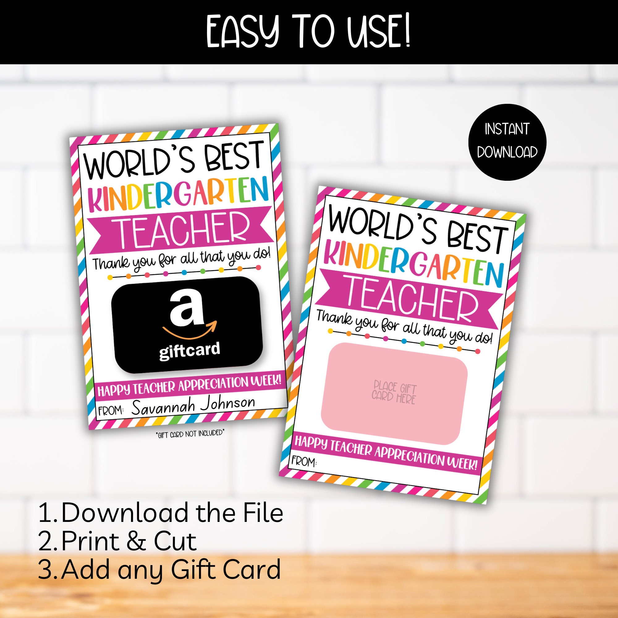 Kindergarten Teacher Appreciation Gift Card Holder, Rainbow Teacher ...