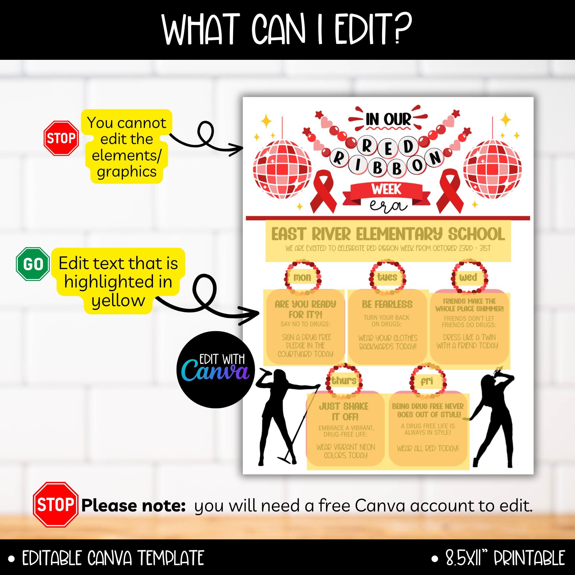 Editable Red Ribbon Week Flyer Canva Template, Red Ribbon Anti-drug ...