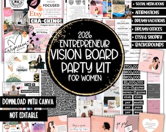 2026 Small Business Vision Board Party, Girl Boss New Year Goals Planner, Manifest Affirmation Mood Board, Printable Vision Board Images