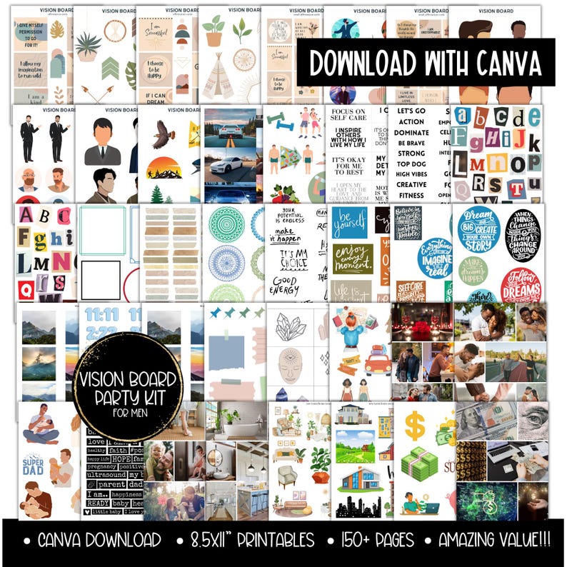 2026 Vision Board for Men Printable, Manifest New Year Goal Setting Vision Board Supplies Planner Template, Affirmations Board Clipart Image image 9