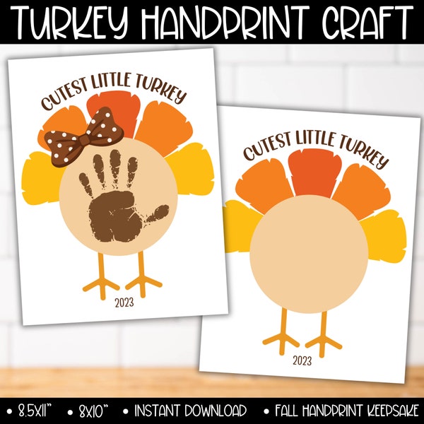 Thanksgiving Turkey Fall Handprint Footprint Printable Art Craft for Kids, Daycare Kindergarten Preschool Craft, Turkey Handprint Activity