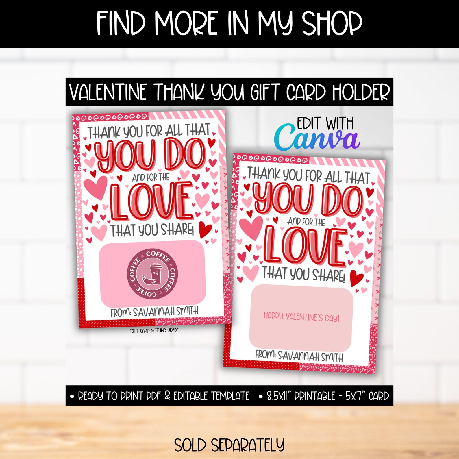 Valentine's Day Teacher Coffee Gift Card Holder Pink Red Card Tag ...
