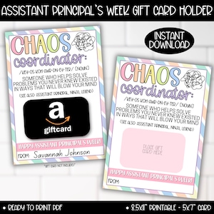 Estuche para tarjetas de regalo para la semana del subdirector, etiqueta de regalo para la semana nacional de agradecimiento al subdirector, tarjeta imprimible para coordinador del caos
