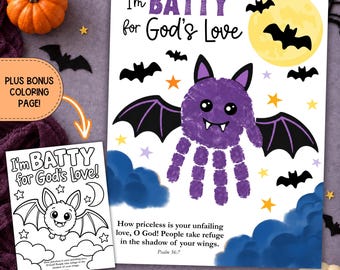Christian Bat Handprint Craft, Halloween Batty Keepsake Printable, Bible Verse Activity, Preschool Fall Art, Psalm 36:7, Sunday School Class