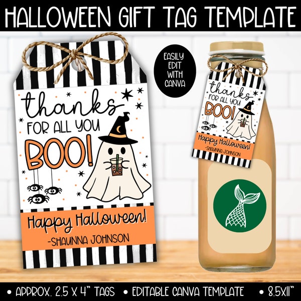 Thanks for All You Boo Halloween Gift Tag, Boss's Day Gift Tags, Principal Appreciation, Boss Day Coffee Gift Card for Her Him, Bosses Day