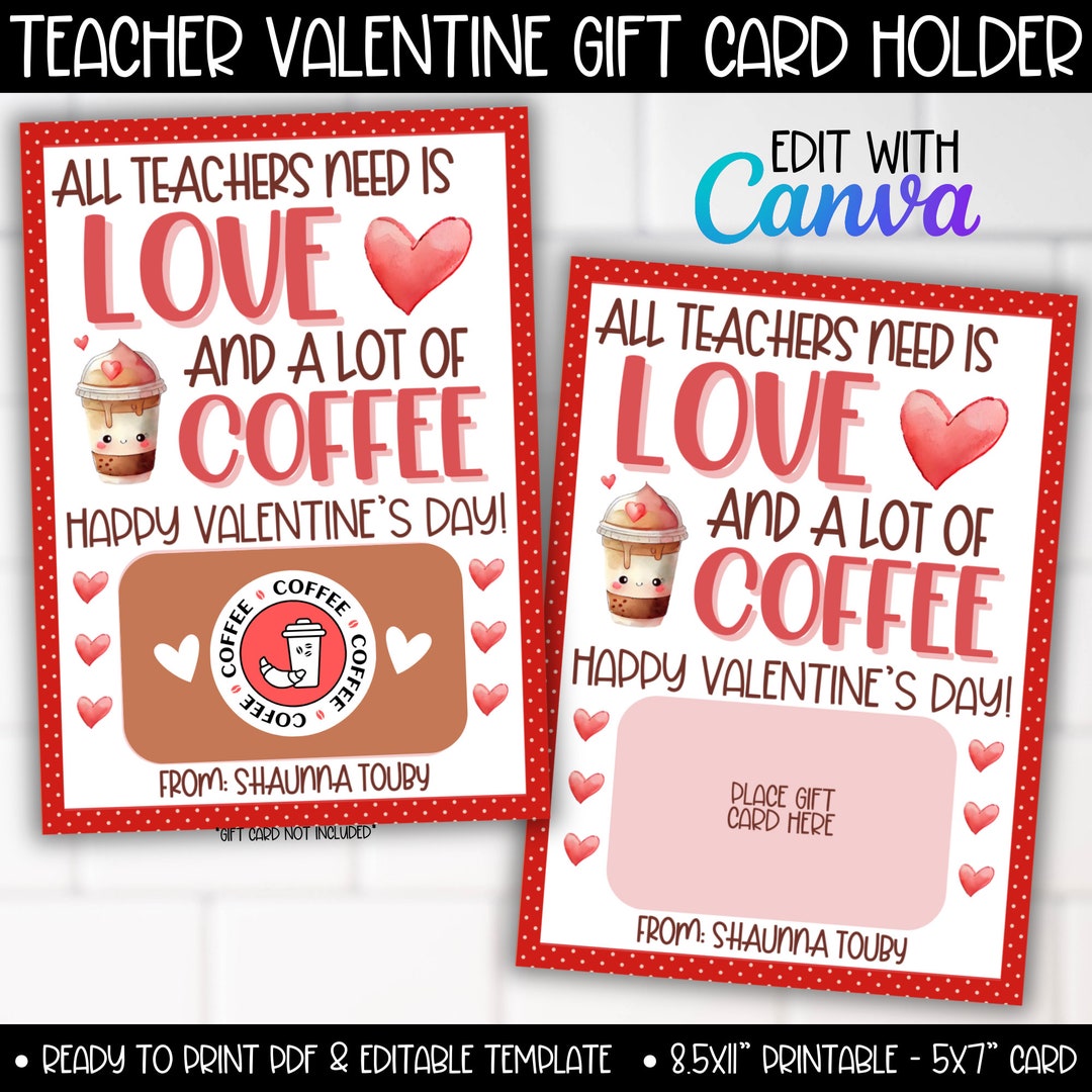 Valentine's Day Teacher Coffee Gift Card Holder Pink Red Card Tag ...