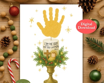 Light of the World Candle Handprint Craft, Christian Christmas Nativity Art, John 8:12 Preschool Bible Verse Craft