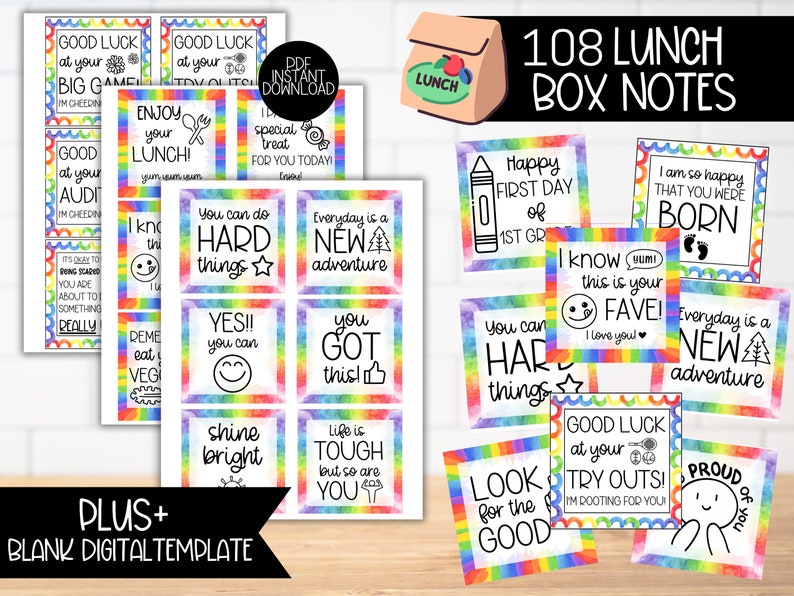 First Day of School Lunchbox Notes for Girls Boys Kindergarten First ...