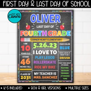 FIRST and LAST Day of School Sign Canva Template Bundle, First Day School, Last Day of School Chalkboard Printable Signs Poster Customizable