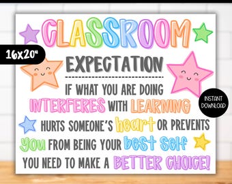 Pastell Klassenzimmer Erwartungsregel Poster, Klasse Goldene Regel Kindergarten Schild, Verhaltenserwartungen Diagramm, Pre-k TK Regenbogen Klassenzimmer Dekor