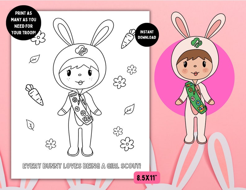 Girl Scout Easter Spring Coloring Page Sheet Printable Etsy