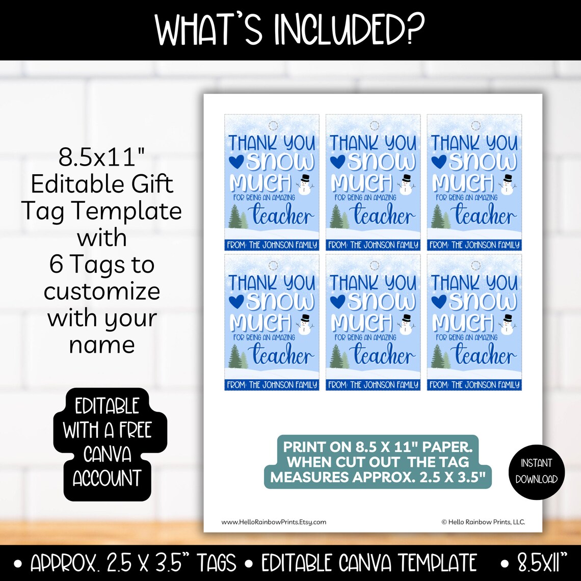 Blue Teacher Christmas Gift Tag Card, PTA Male Teacher Staff ...