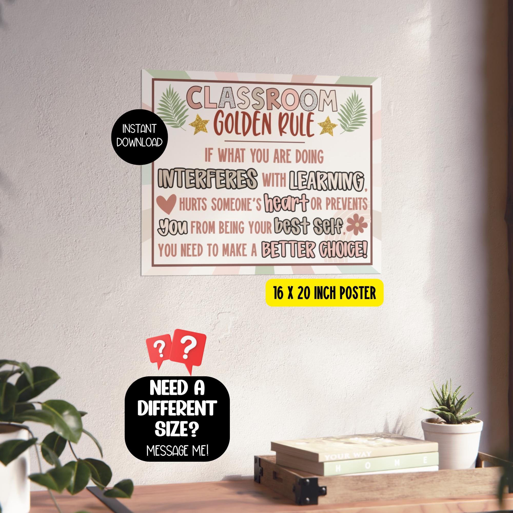 Boho Classroom Golden Rule Poster, Elementary Class Rules Sign ...