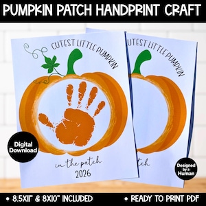 2026 Halloween Pumpkin Handprint Footprint Toddler Baby Printable Art Craft, Homeschool Craft, Kids Fall Art, Preschool Kindergarten Pumpkin