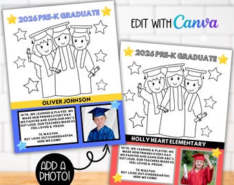 2026 Pre-K Graduate Vorschule Erinnerungs-Andenken-Vorlage, Prek Abschlussfeier Ende Jahr Gedicht Geschenkaktivität, Vorschule Färbung Handwerk Bulletin Board