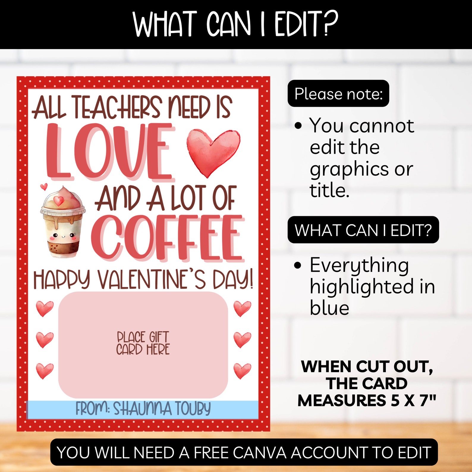 Valentine's Day Teacher Coffee Gift Card Holder Pink Red Card Tag ...