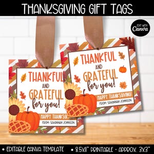 Étiquettes modifiables pour cadeaux de Thanksgiving pour enfants enseignants employés clients, étiquette cadeau automne reconnaissant pour vous, cadeaux de gratitude pour invités